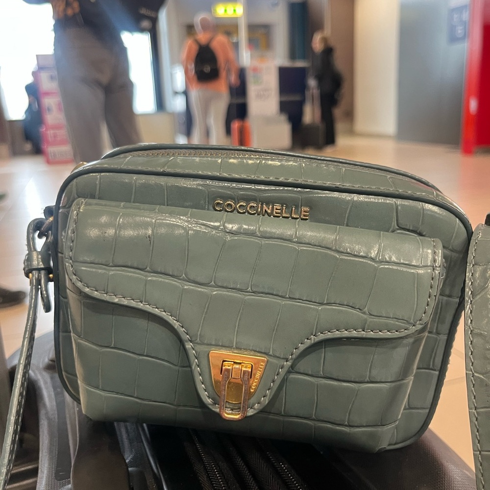 Coccinelle Croc-Embossed Green Crossbody Bag